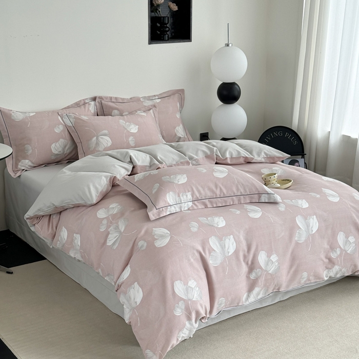 91家纺网 家纺一手货源 找家纺 艾迪尚家纺 2025新款生态全棉纯棉磨毛印花四件套 如梦-粉