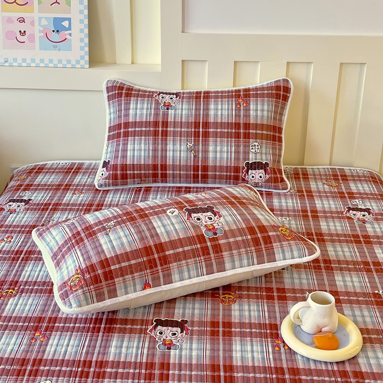 91家纺网 家纺一手货源 找家纺 金鑫汇家纺 2025新款A类全绗缝夹棉印花枕套 传奇哪吒·棕