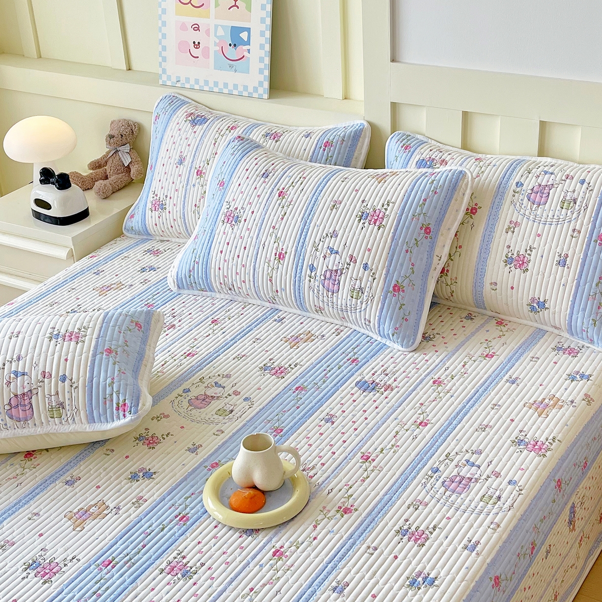 91家纺网 家纺一手货源 找家纺 金鑫汇家纺 2025新款A类全绗缝夹棉印花枕套 快乐萌兔