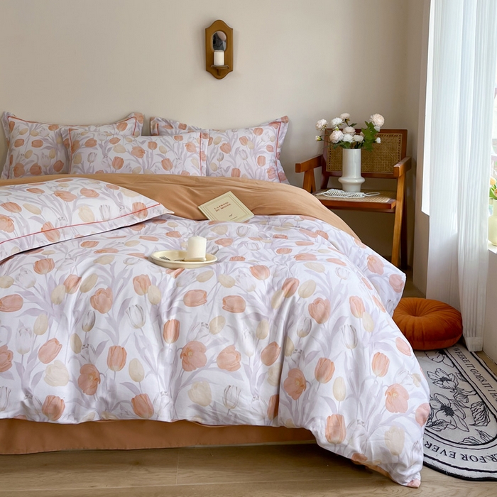 91家纺网 家纺一手货源 找家纺 艾迪尚家纺 2025新款生态全棉纯棉磨毛印花四件套 盛世颜-桔