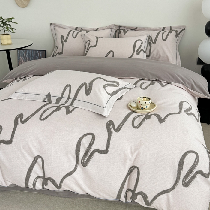 91家纺网 家纺一手货源 找家纺 艾迪尚家纺 2025新款生态全棉纯棉磨毛印花四件套 时光-灰