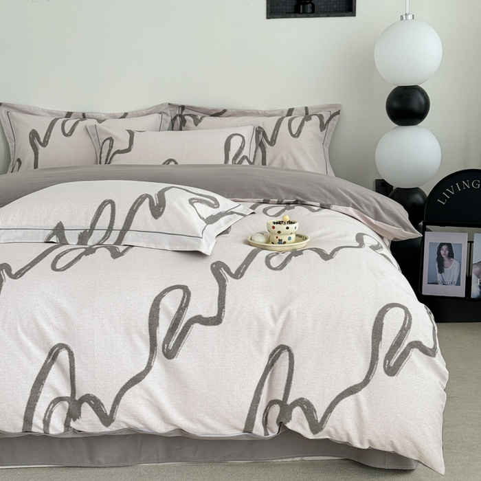 91家纺网 家纺一手货源 找家纺 艾迪尚家纺 2025新款生态全棉纯棉磨毛印花四件套 时光-灰