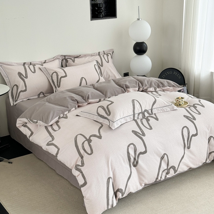 91家纺网 家纺一手货源 找家纺 艾迪尚家纺 2025新款生态全棉纯棉磨毛印花四件套 时光-灰