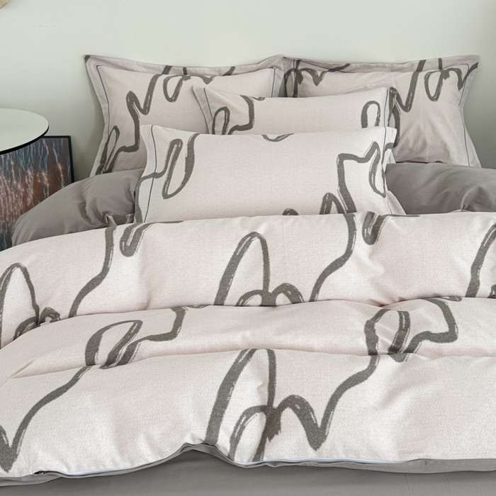 91家纺网 家纺一手货源 找家纺 艾迪尚家纺 2025新款生态全棉纯棉磨毛印花四件套 时光-灰