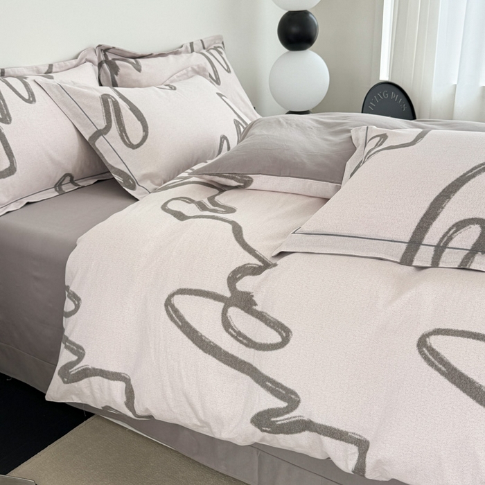 91家纺网 家纺一手货源 找家纺 艾迪尚家纺 2025新款生态全棉纯棉磨毛印花四件套 时光-灰