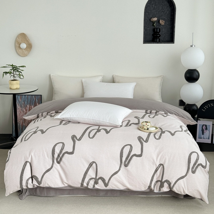 91家纺网 家纺一手货源 找家纺 艾迪尚家纺 2025新款生态全棉纯棉磨毛印花四件套 时光-灰