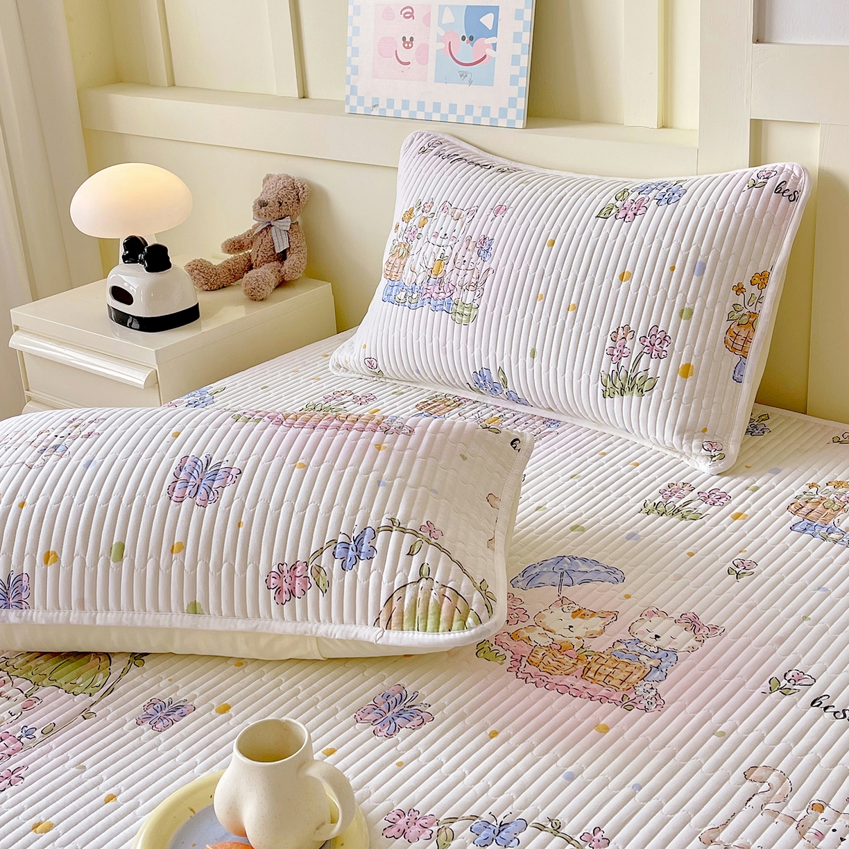 91家纺网 家纺一手货源 找家纺 金鑫汇家纺 2025新款A类全绗缝夹棉印花枕套 喵喵日记