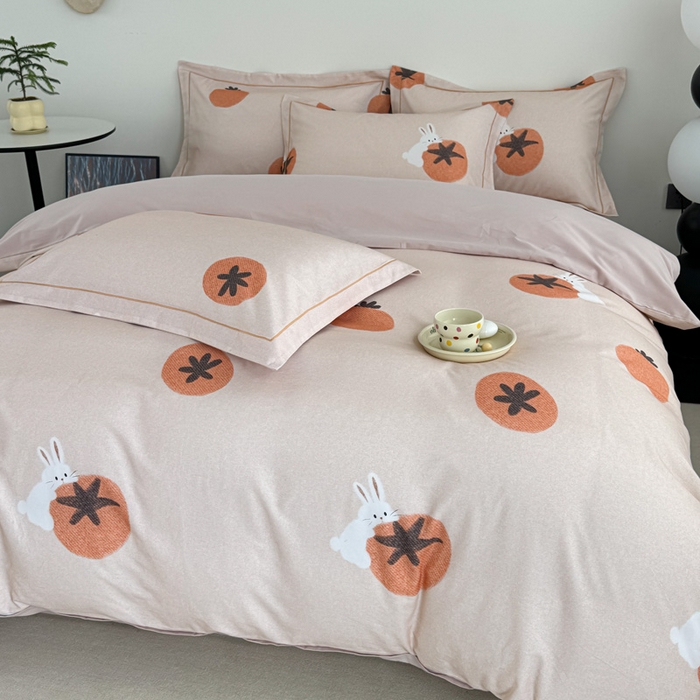 91家纺网 家纺一手货源 找家纺 艾迪尚家纺 2025新款生态全棉纯棉磨毛印花四件套 事事如意-桔