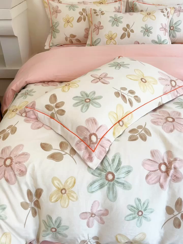 91家纺网 家纺一手货源 找家纺 艾迪尚家纺 2025新款生态全棉纯棉磨毛印花四件套 向阳