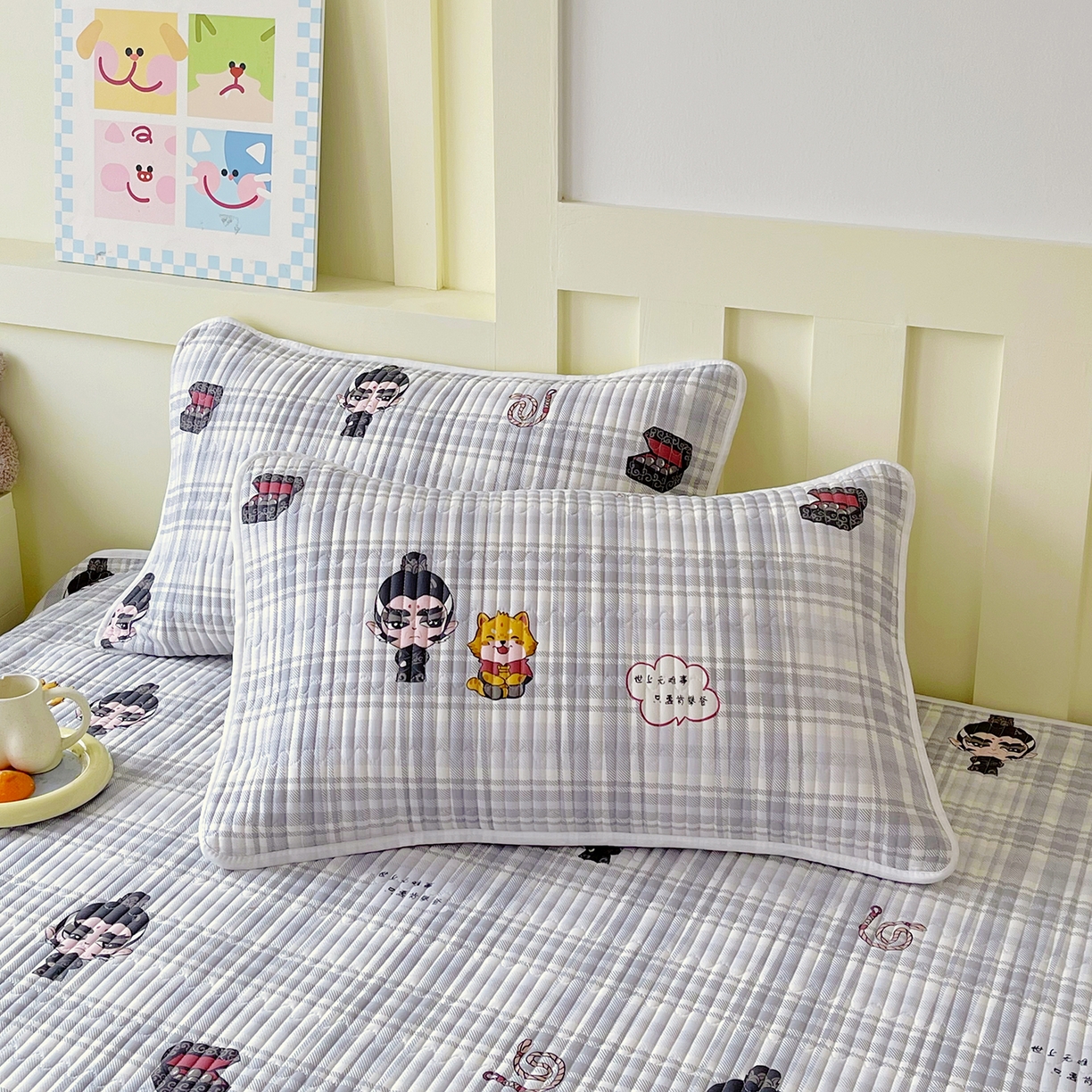 91家纺网 家纺一手货源 找家纺 金鑫汇家纺 2025新款A类全绗缝夹棉印花枕套 无畏申公豹·灰