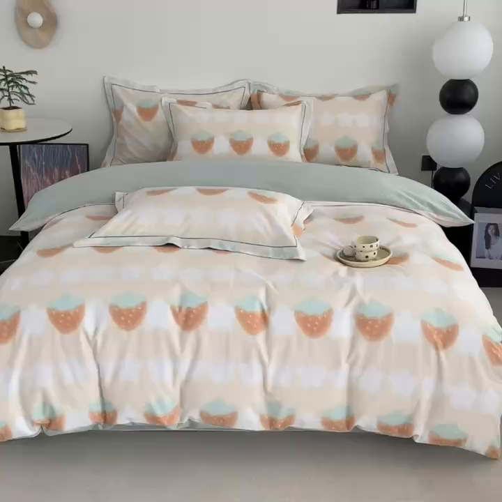 91家纺网 家纺一手货源 找家纺 艾迪尚家纺 2025新款生态全棉纯棉磨毛印花四件套 小甜甜-黄