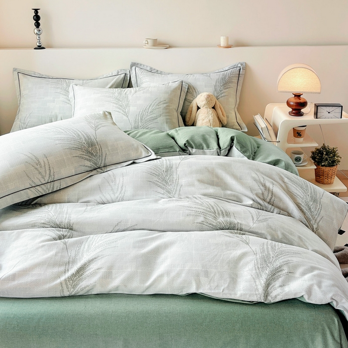 艾迪尚家纺 2025新款生态全棉纯棉磨毛印花四件套 叶雨婆裟