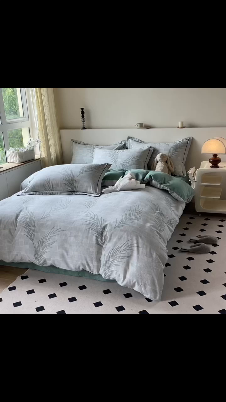 91家纺网 家纺一手货源 找家纺 艾迪尚家纺 2025新款生态全棉纯棉磨毛印花四件套 叶雨婆裟