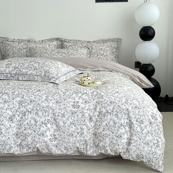 91家纺网 家纺一手货源 找家纺 艾迪尚家纺 2025新款生态全棉纯棉磨毛印花四件套 樱花雪-灰