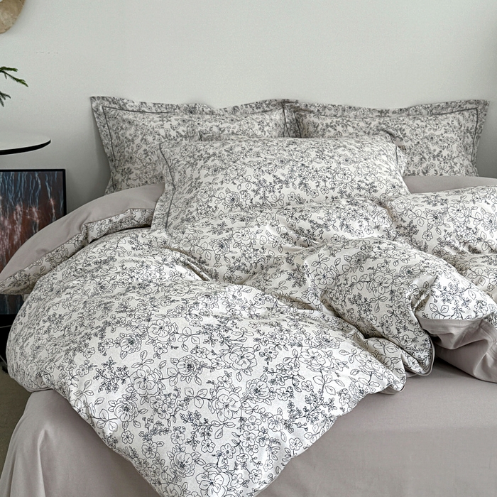 91家纺网 家纺一手货源 找家纺 艾迪尚家纺 2025新款生态全棉纯棉磨毛印花四件套 樱花雪-灰