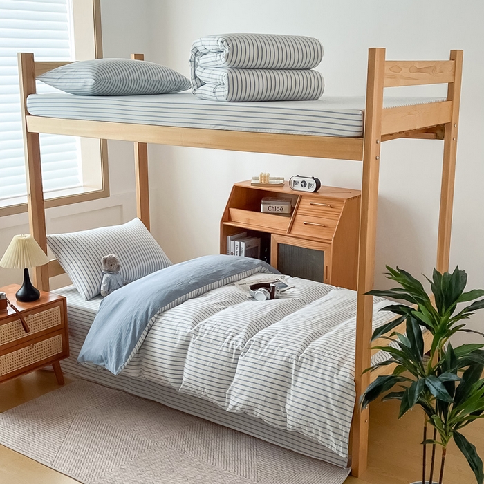 91家纺网 家纺一手货源 找家纺 鸣升家纺 2025新款全棉纯棉色织水洗棉学生宿舍床三件套上下铺三件套六件套 青春-海兰