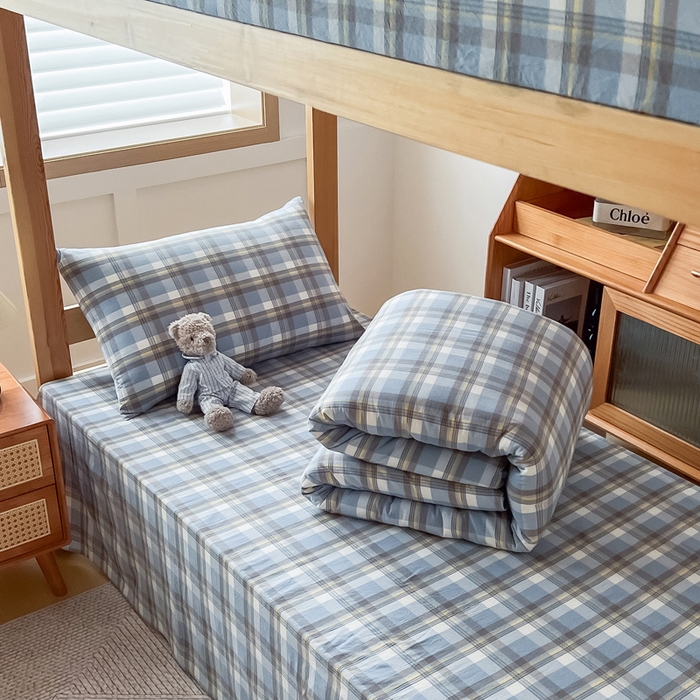 91家纺网 家纺一手货源 找家纺 鸣升家纺 2025新款全棉纯棉色织水洗棉学生宿舍床三件套上下铺三件套六件套 莫妮卡兰