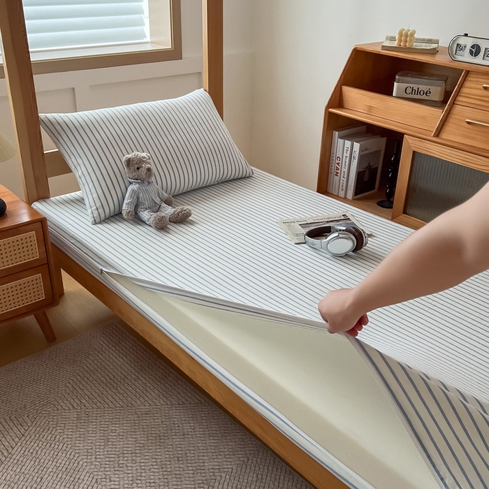 91家纺网 家纺一手货源 找家纺 鸣升家纺 2025新款全棉纯棉色织水洗棉学生宿舍床三件套上下铺三件套六件套 青春-海兰