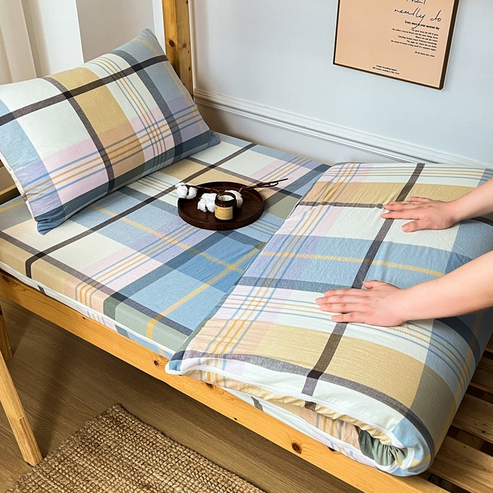 91家纺网 家纺一手货源 找家纺 鸣升家纺 2025新款全棉纯棉色织水洗棉学生宿舍床三件套上下铺三件套六件套 英伦格