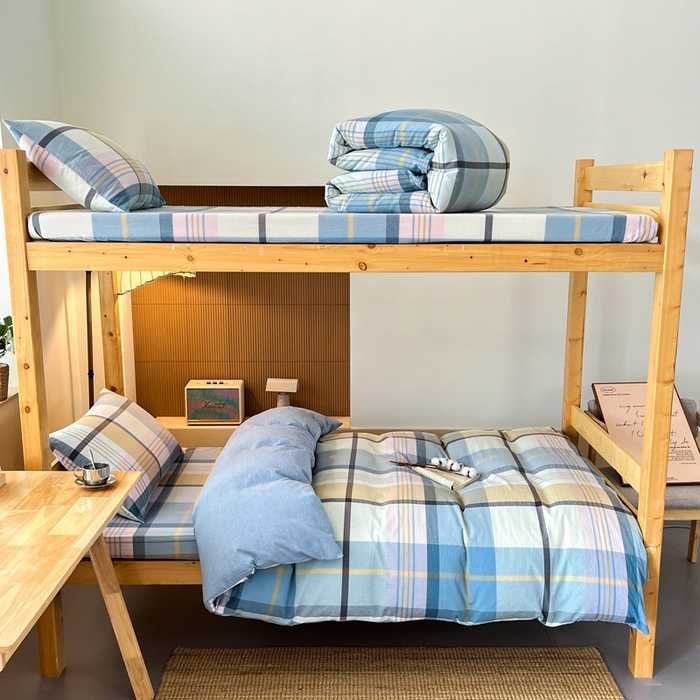 91家纺网 家纺一手货源 找家纺 鸣升家纺 2025新款全棉纯棉色织水洗棉学生宿舍床三件套上下铺三件套六件套 英伦格