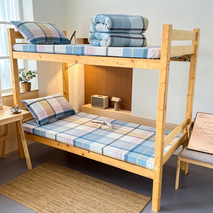 91家纺网 家纺一手货源 找家纺 鸣升家纺 2025新款全棉纯棉色织水洗棉学生宿舍床三件套上下铺三件套六件套 英伦格