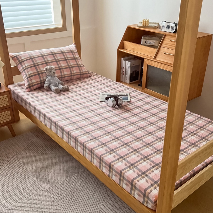 91家纺网 家纺一手货源 找家纺 鸣升家纺 2025新款全棉纯棉色织水洗棉学生宿舍床三件套上下铺三件套六件套 莫妮卡粉