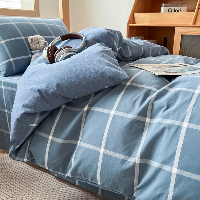 91家纺网 家纺一手货源 找家纺 鸣升家纺 2025新款全棉纯棉色织水洗棉学生宿舍床三件套上下铺三件套六件套 柏拉图兰