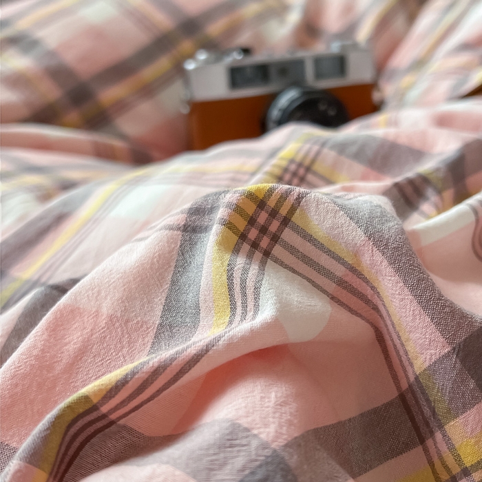 91家纺网 家纺一手货源 找家纺 鸣升家纺 2025新款全棉纯棉色织水洗棉学生宿舍床三件套上下铺三件套六件套 莫妮卡粉