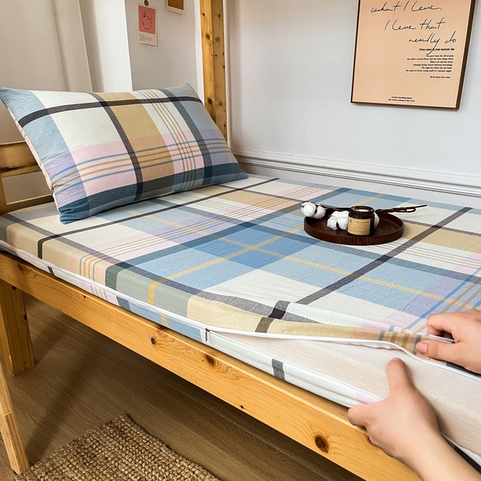 91家纺网 家纺一手货源 找家纺 鸣升家纺 2025新款全棉纯棉色织水洗棉学生宿舍床三件套上下铺三件套六件套 英伦格