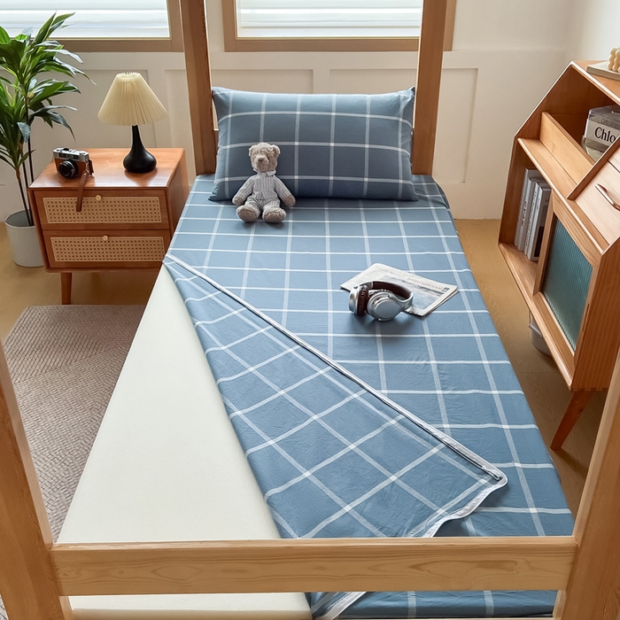 91家纺网 家纺一手货源 找家纺 鸣升家纺 2025新款全棉纯棉色织水洗棉学生宿舍床三件套上下铺三件套六件套 柏拉图兰