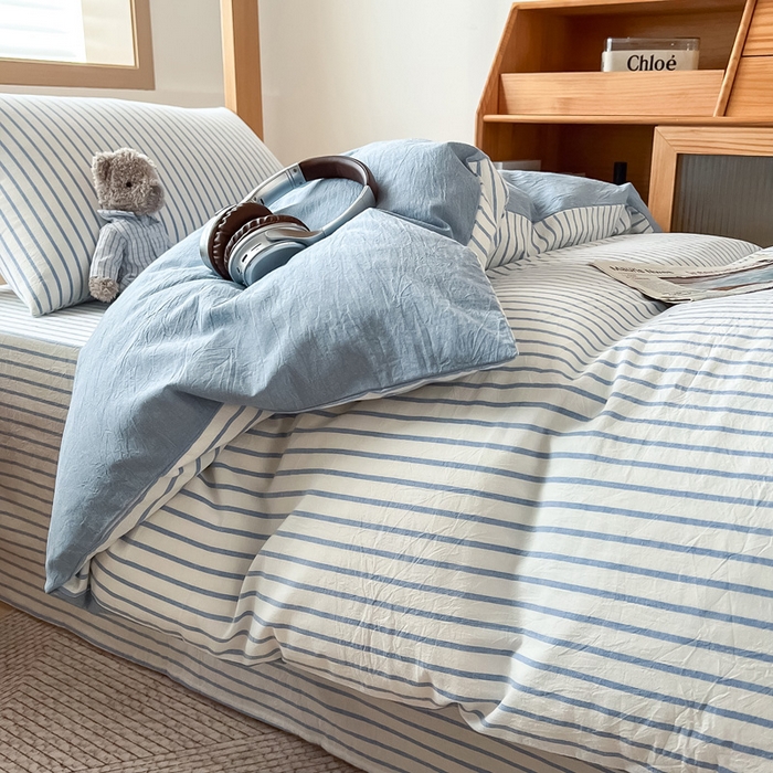 91家纺网 家纺一手货源 找家纺 鸣升家纺 2025新款全棉纯棉色织水洗棉学生宿舍床三件套上下铺三件套六件套 青春-海兰