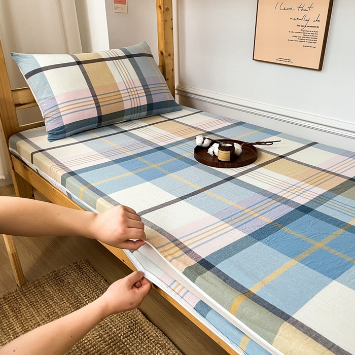 91家纺网 家纺一手货源 找家纺 鸣升家纺 2025新款全棉纯棉色织水洗棉学生宿舍床三件套上下铺三件套六件套 英伦格