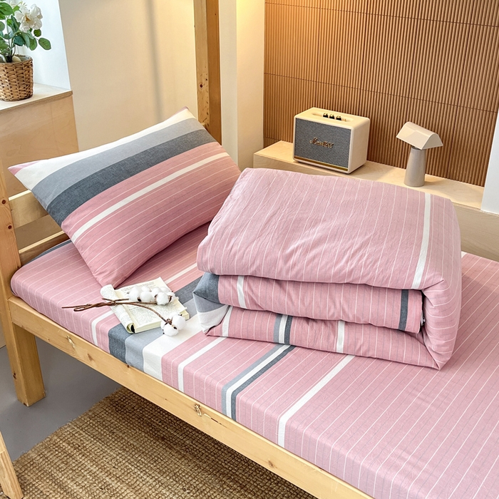 91家纺网 家纺一手货源 找家纺 鸣升家纺 2025新款全棉纯棉色织水洗棉学生宿舍床三件套上下铺三件套六件套 格林粉