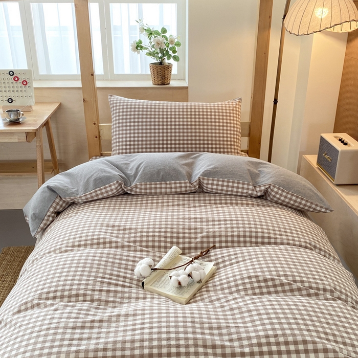 91家纺网 家纺一手货源 找家纺 鸣升家纺 2025新款全棉纯棉色织水洗棉学生宿舍床三件套上下铺三件套六件套 米小格