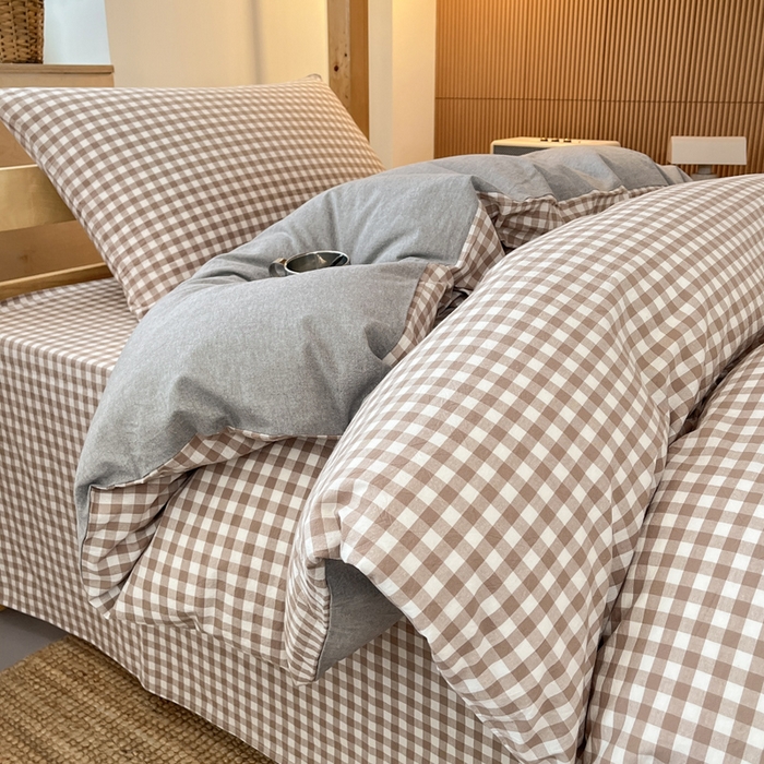 91家纺网 家纺一手货源 找家纺 鸣升家纺 2025新款全棉纯棉色织水洗棉学生宿舍床三件套上下铺三件套六件套 米小格