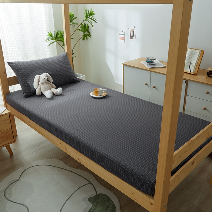 91家纺网 家纺一手货源 找家纺 鸣升家纺 2025新款全棉纯棉色织水洗棉学生宿舍床三件套上下铺三件套六件套 新灰格