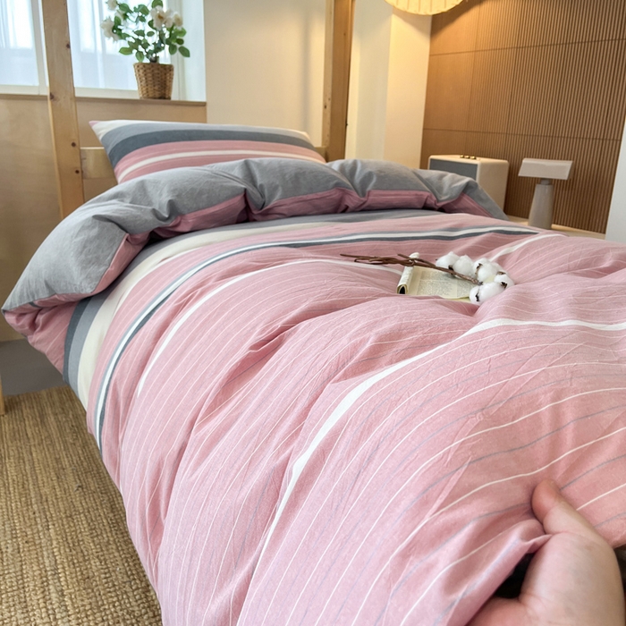 91家纺网 家纺一手货源 找家纺 鸣升家纺 2025新款全棉纯棉色织水洗棉学生宿舍床三件套上下铺三件套六件套 格林粉