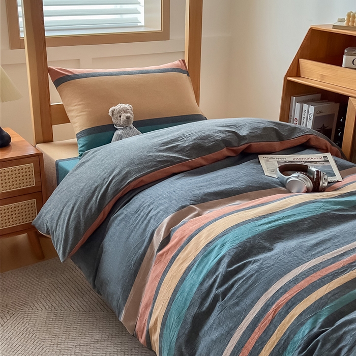 91家纺网 家纺一手货源 找家纺 鸣升家纺 2025新款全棉纯棉色织水洗棉学生宿舍床三件套上下铺三件套六件套 希尔威亚兰