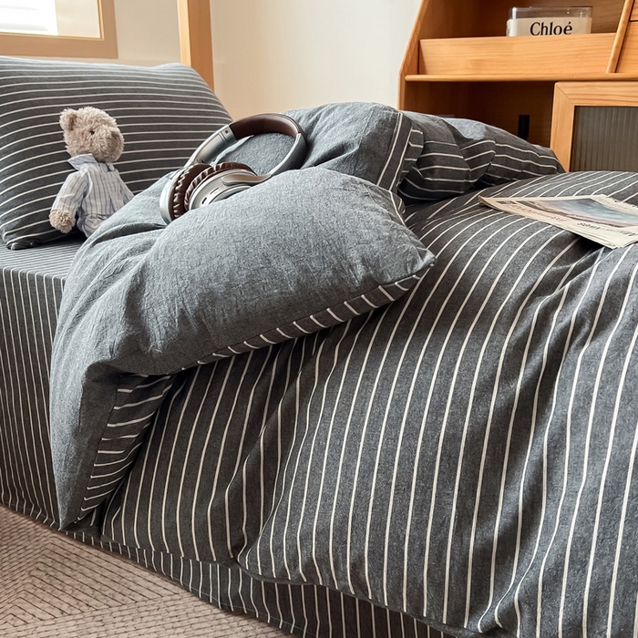 91家纺网 家纺一手货源 找家纺 鸣升家纺 2025新款全棉纯棉色织水洗棉学生宿舍床三件套上下铺三件套六件套 中灰条
