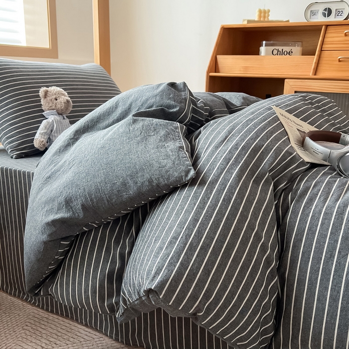 91家纺网 家纺一手货源 找家纺 鸣升家纺 2025新款全棉纯棉色织水洗棉学生宿舍床三件套上下铺三件套六件套 中灰条