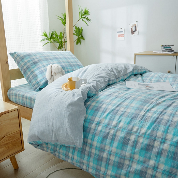 91家纺网 家纺一手货源 找家纺 鸣升家纺 2025新款全棉纯棉色织水洗棉学生宿舍床三件套上下铺三件套六件套 星空绿