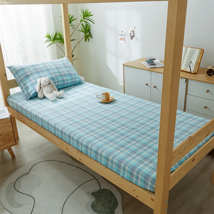 91家纺网 家纺一手货源 找家纺 鸣升家纺 2025新款全棉纯棉色织水洗棉学生宿舍床三件套上下铺三件套六件套 星空绿