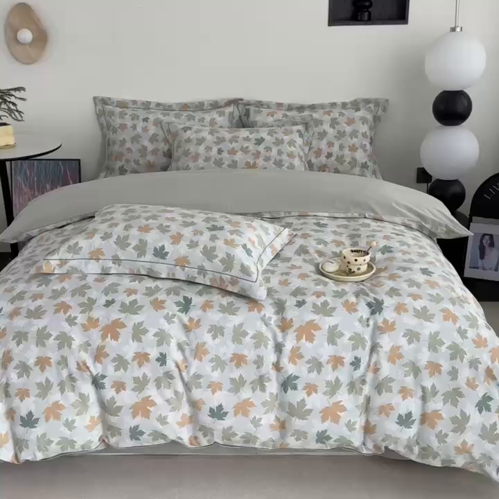 91家纺网 家纺一手货源 找家纺 艾迪尚家纺 2025新款生态全棉纯棉磨毛印花四件套 照影-绿