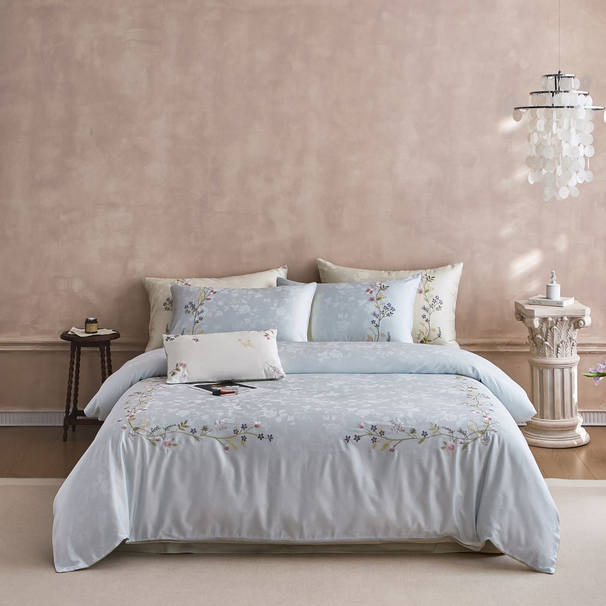 初拾 2025新款100s全棉提花刺绣系列—花步巷 花步巷-海边蓝