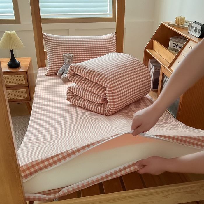 91家纺网 家纺一手货源 找家纺 （总）九沐良品 2025新款全棉纯棉色织水洗棉学生三件套六件套大礼包