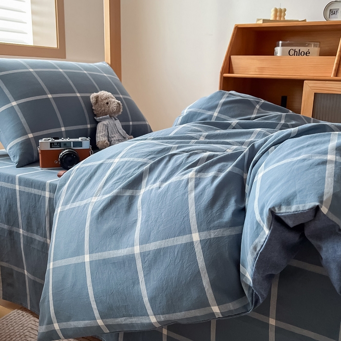 91家纺网 家纺一手货源 找家纺 九沐良品 2025新款全棉纯棉色织水洗棉学生三件套六件套大礼包 柏拉图兰