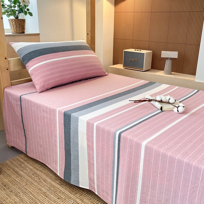 91家纺网 家纺一手货源 找家纺 九沐良品 2025新款全棉纯棉色织水洗棉学生三件套六件套大礼包 格林粉