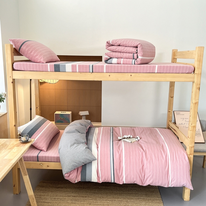 91家纺网 家纺一手货源 找家纺 九沐良品 2025新款全棉纯棉色织水洗棉学生三件套六件套大礼包 格林粉