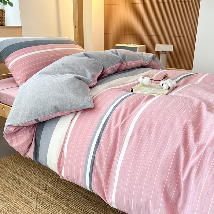 91家纺网 家纺一手货源 找家纺 九沐良品 2025新款全棉纯棉色织水洗棉学生三件套六件套大礼包 格林粉