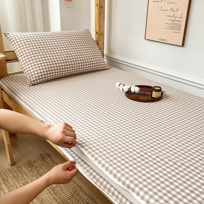 91家纺网 家纺一手货源 找家纺 九沐良品 2025新款全棉纯棉色织水洗棉学生三件套六件套大礼包 米小格